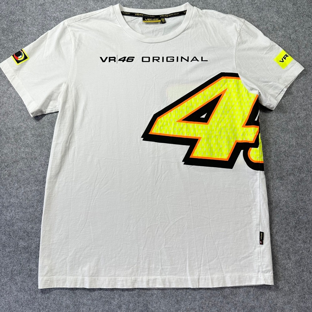 VR46 Original Valentino Rossi MotoGP Motorbike Racing T-Shirt White Neon Yellow